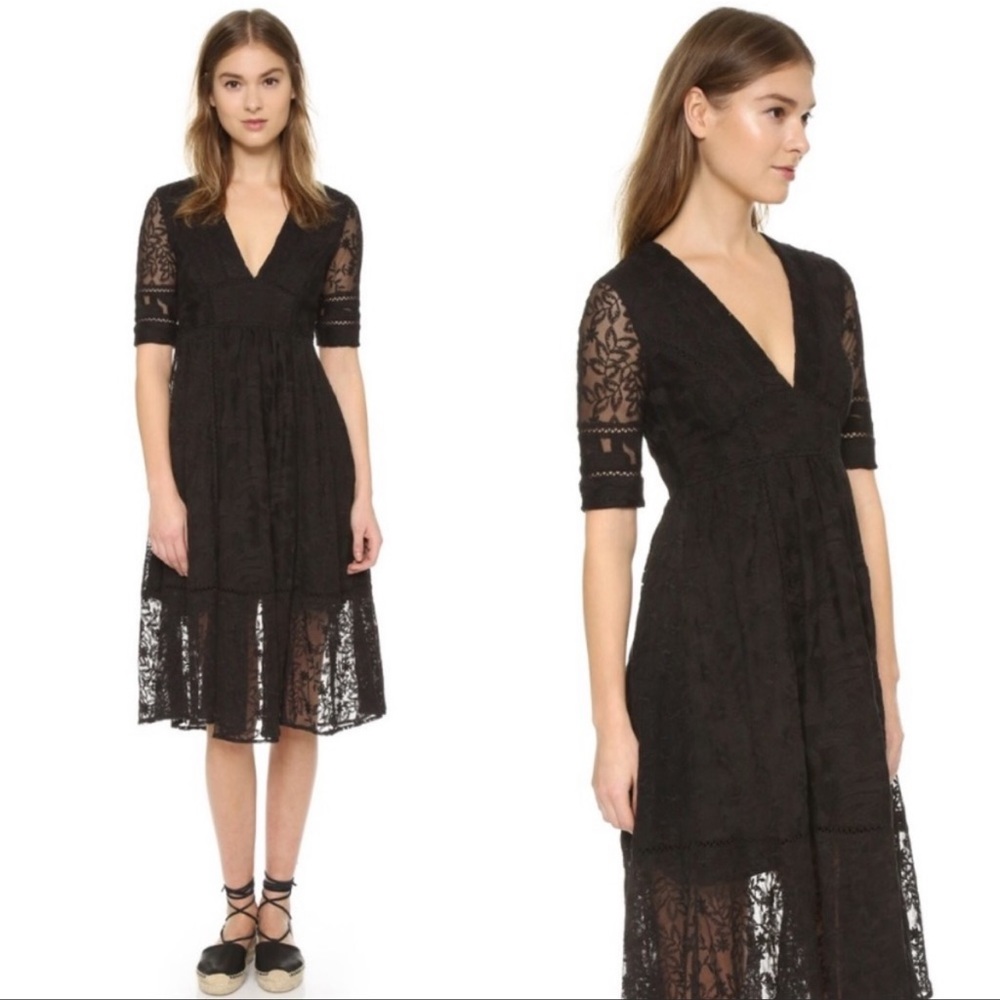 Free People Black Lace Midi Dress